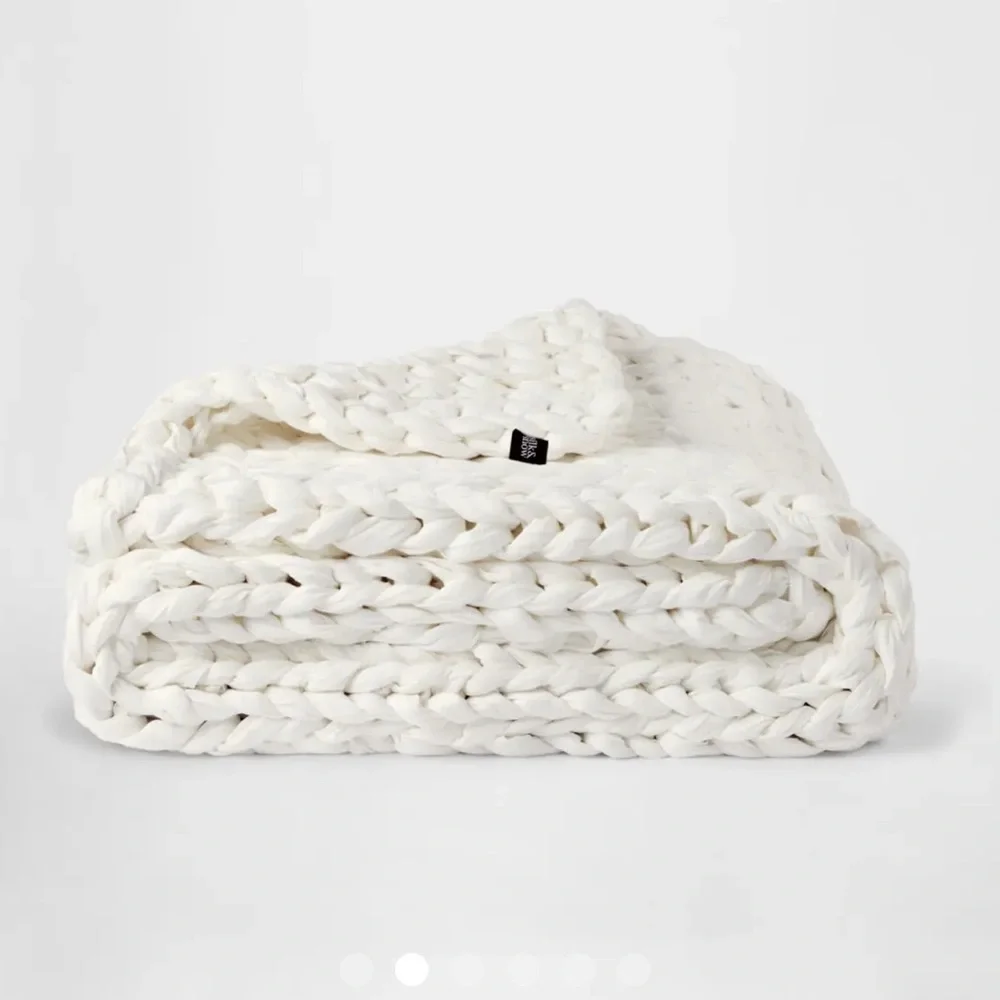 Silk & Snow LIKE NEW hand Knitted Weighted Blanket natural Cream 15 lbs - Picture 2 of 10
